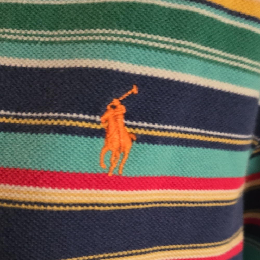 Ralph Lauren Blue and Green Polo Shirt with Horizontal Stripes - Picture 3 of 7